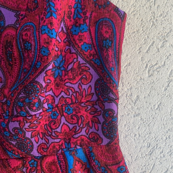 Plenty Dresses by Tracy Reese magenta blue paisley v neck/back cap sleeves - Picture 5 of 13